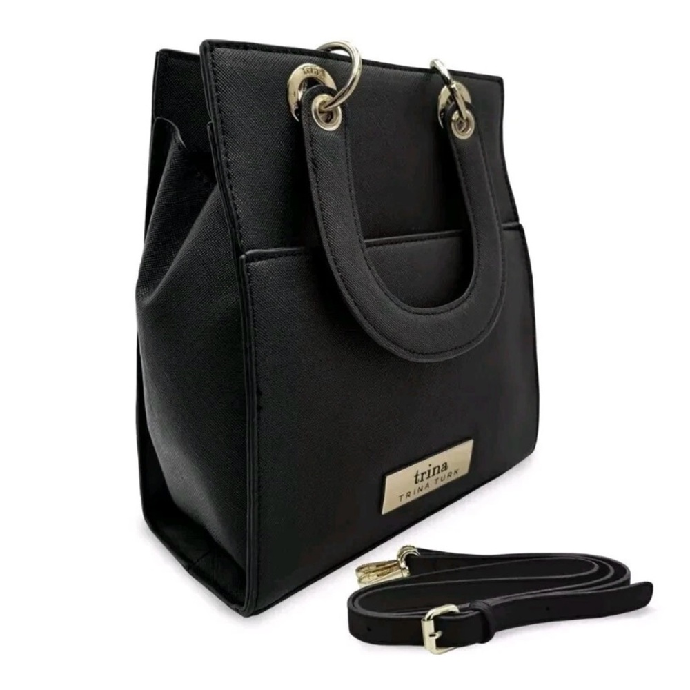 TRINA TURK Black Double Handle Crossbody w/ Front Slip Pocket & Strap NWT